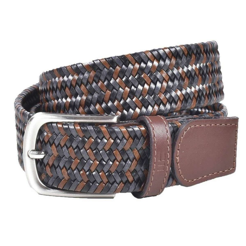 Miguel Bellido Sports Woven Leather Belt – Grey/Mid Brown