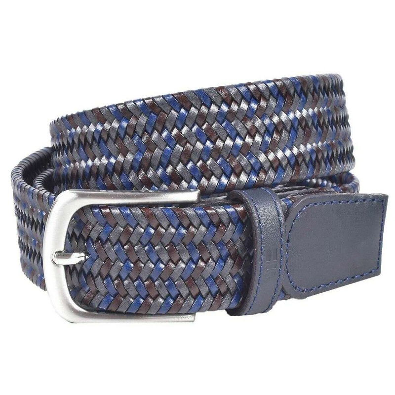 Miguel Bellido Sports Woven Leather Belt – Ink Blue/Grey/Mid Brown