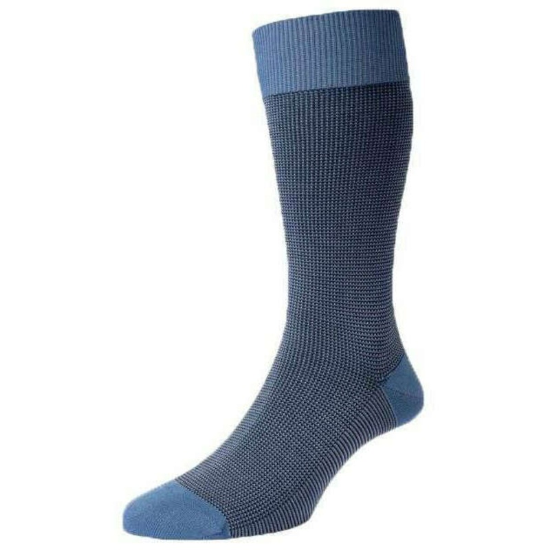 Pantherella Tewkesbury 3-Colour Birdseye Cotton Lisle Socks – Denim Blue