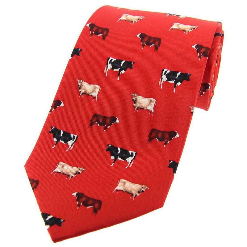 David Van Hagen Cow Breeds Country Silk Tie – Red