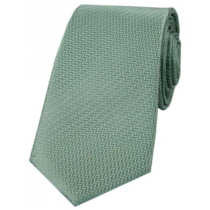David Van Hagen Herringbone Silk Tie – Duck Egg Green
