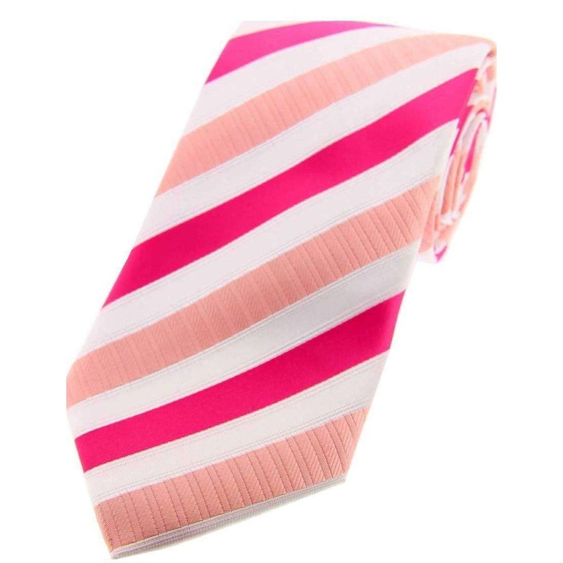 David Van Hagen Striped Polyester Tie – Pink/White