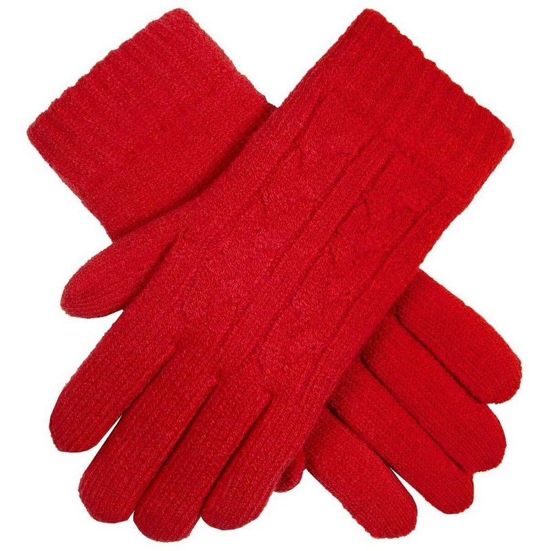Dents Cable Knit Gloves – Berry Red