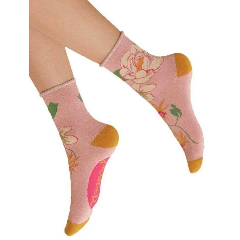 Powder Tropical Flora Ankle Socks – Petal Pink
