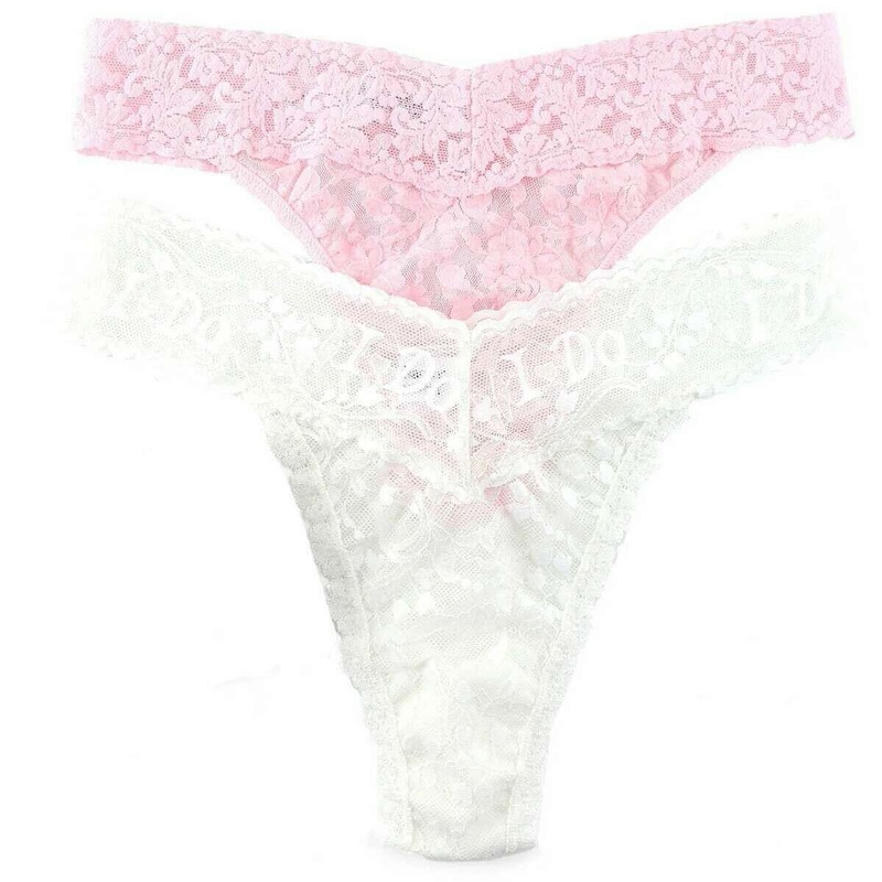 Hanky Panky I Do Shimmer and Signature Lace 2 Pack Original Rise Thong – Light Ivory/Bliss Pink