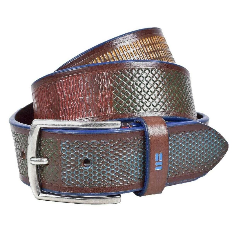 Miguel Bellido Sports Print Leather Belt – Brown/Navy