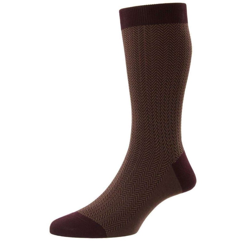 Pantherella Fabian Cotton Fil D’Ecosse Herringbone Socks – Burgundy