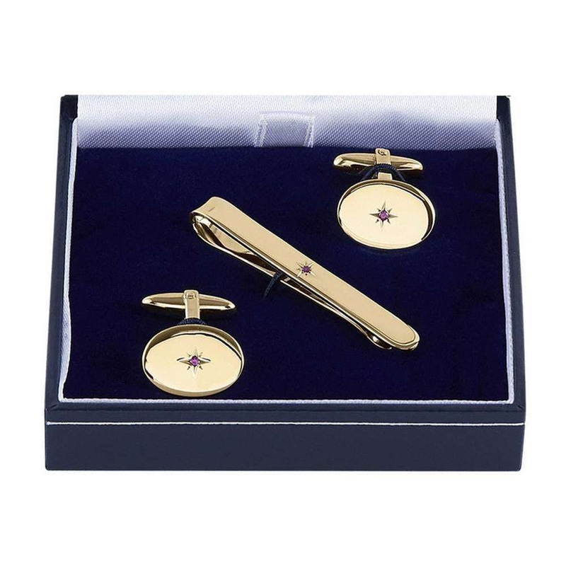 Orton West Ruby Set Cufflinks and Tie Bar Set – Gold
