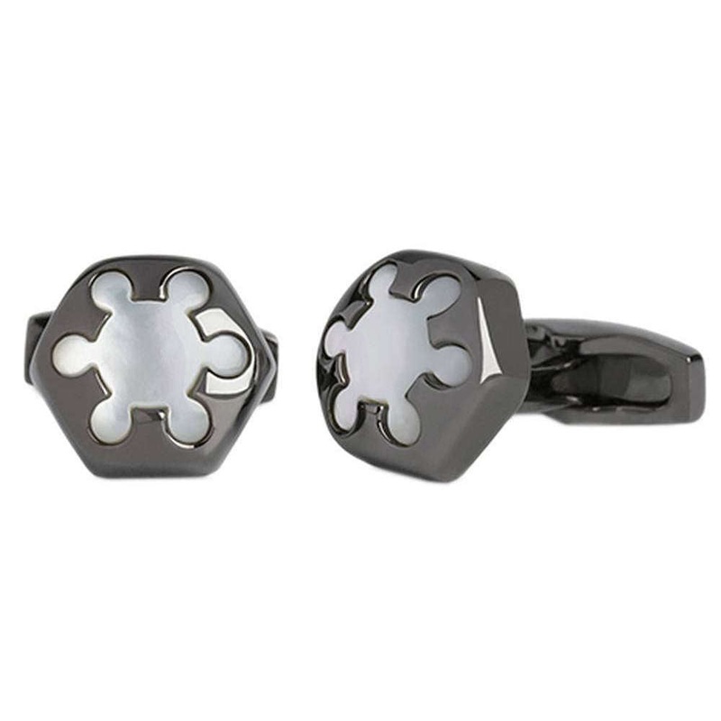 Simon Carter Radial Mother of Pearl Cufflinks – Grey/White
