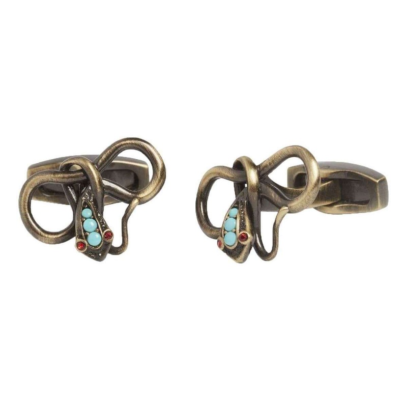 Simon Carter Victoriana Snake Cufflinks – Brass Gold/Turquoise
