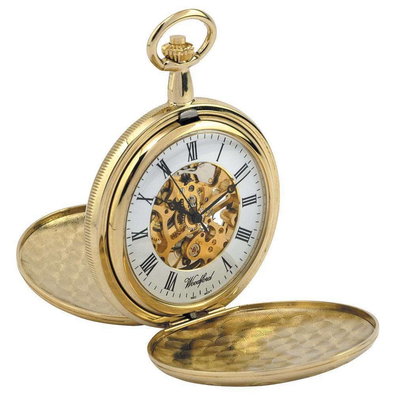 Woodford Gold Plated Double Full Hunter Skeleton Mechanical Pocket Watch – Gold