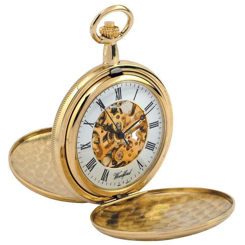 Woodford Gold Plated Double Hunter Skeleton Mechanical Pocket Watch – Gold