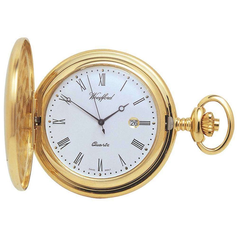 Woodford Gold Plated Full Hunter Quartz Pocket Watch – Gold