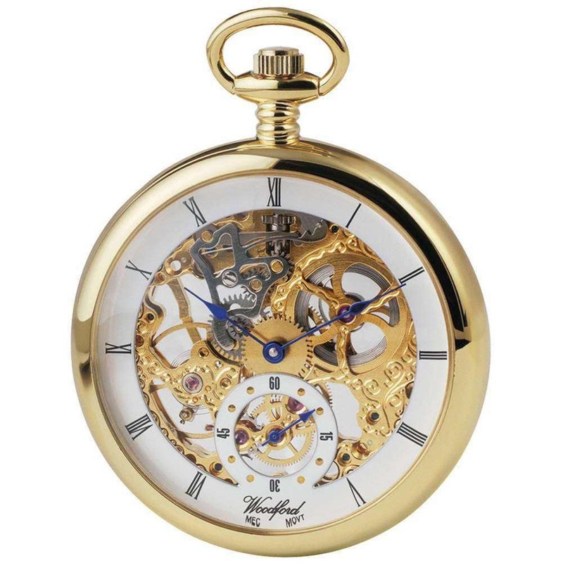 Woodford Gold Plated Open Face Skeleton Pocket Watch – Gold