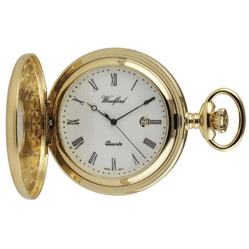 Woodford Gold Plated Roman Numeral Half Hunter Quartz Pocket Watch – Gold