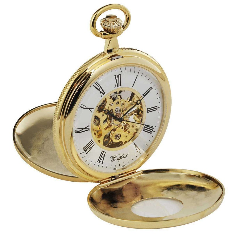 Woodford Gold Plated Double Half Hunter Skeleton Spring Wound Pocket Watch – Gold