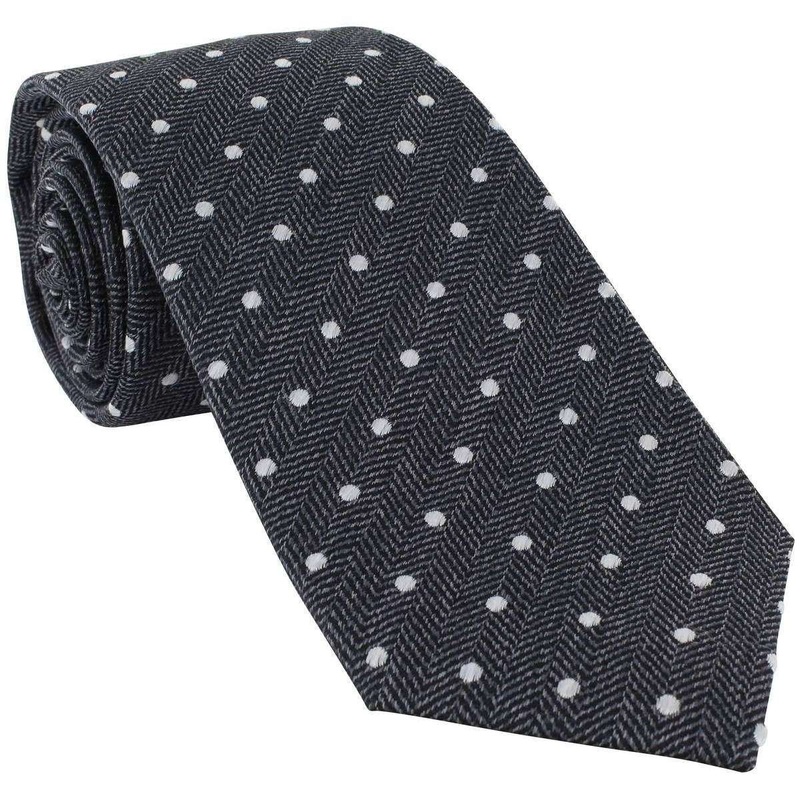 Michelsons of London Herringbone Spot Silk Tie – Grey