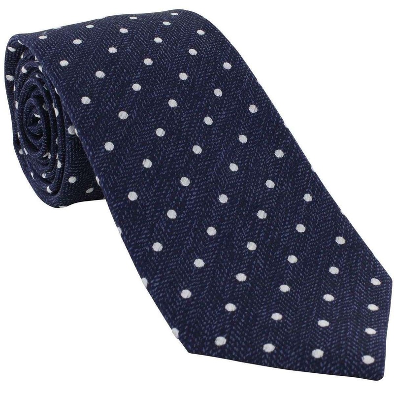 Michelsons of London Herringbone Spot Silk Tie – Navy