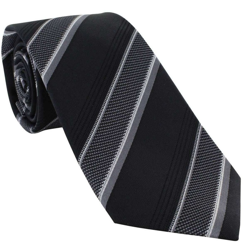 Michelsons of London Large Textured Block Stripe Silk Tie – Black