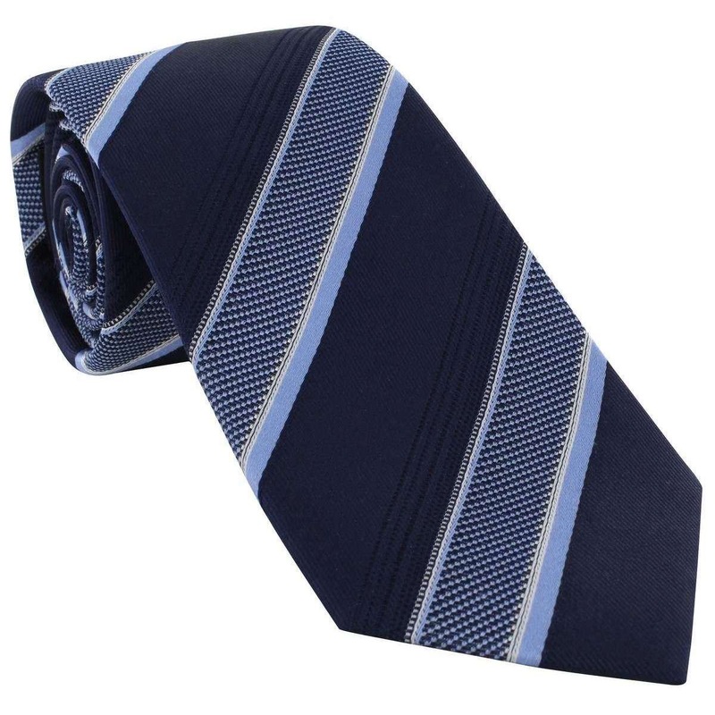 Michelsons of London Large Textured Block Stripe Silk Tie – Blue