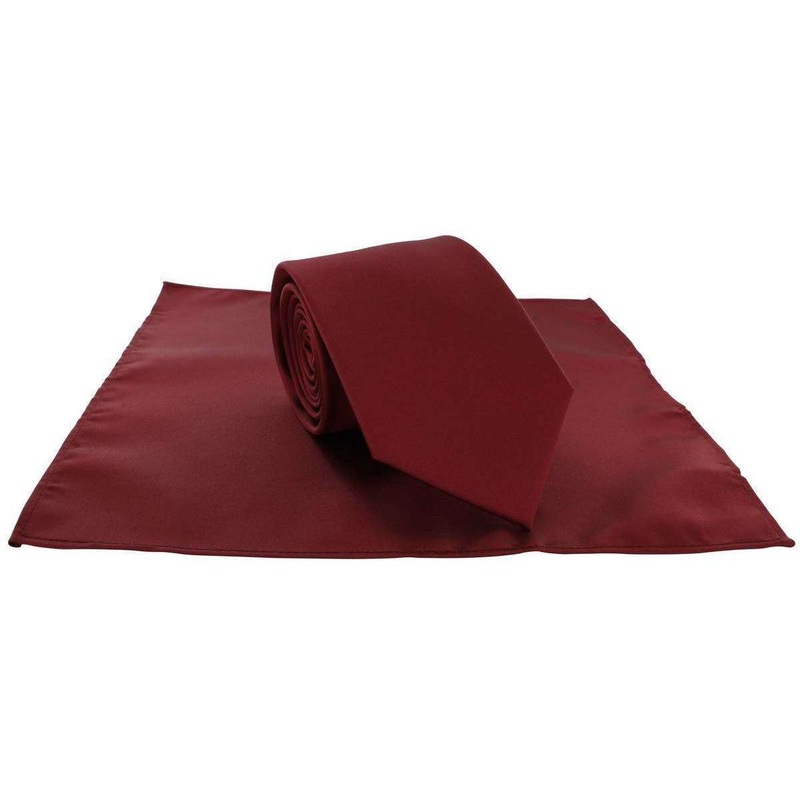 Michelsons of London Plain Polyester Pocket Square and Tie Set – Dark Red