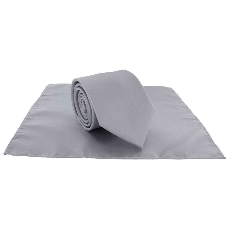 Michelsons of London Plain Polyester Pocket Square and Tie Set – Light Grey