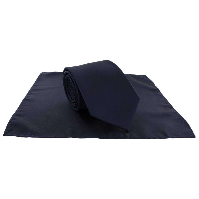 Michelsons of London Plain Polyester Pocket Square and Tie Set – Navy