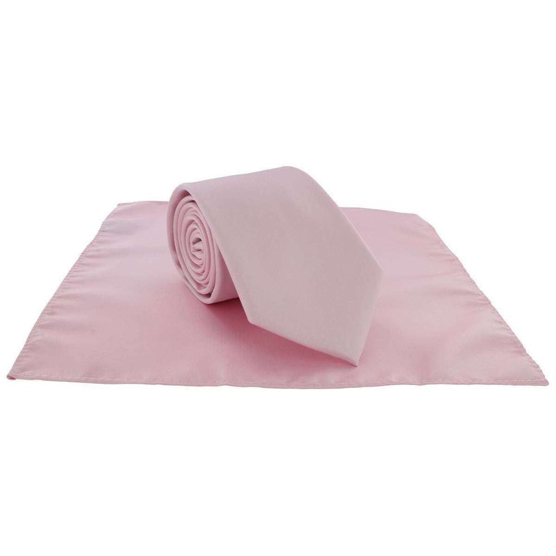 Michelsons of London Plain Polyester Pocket Square and Tie Set – Pink