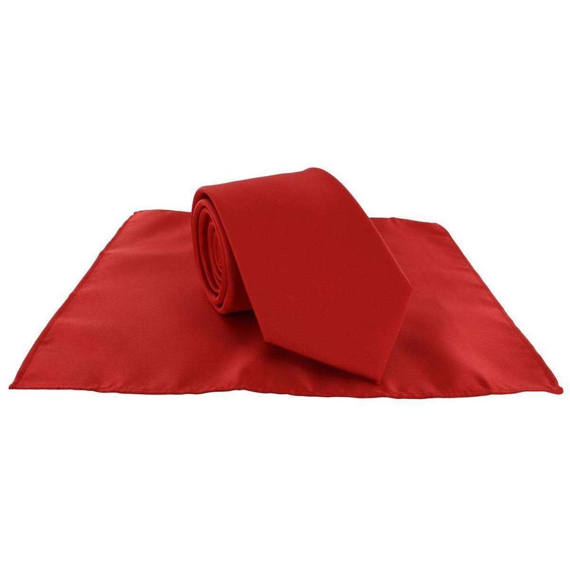 Michelsons of London Plain Polyester Pocket Square and Tie Set – Scarlet Red