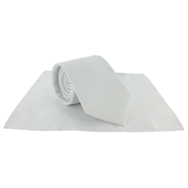 Michelsons of London Plain Polyester Pocket Square and Tie Set – White