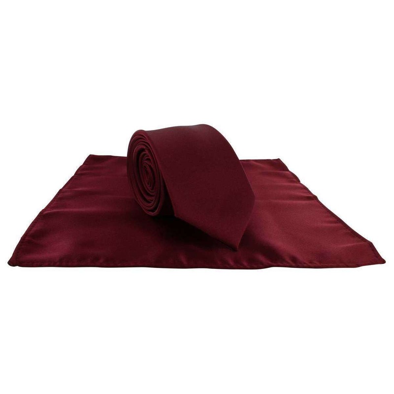 Michelsons of London Slim Satin Polyester Pocket Square and Tie Set – Dark Red