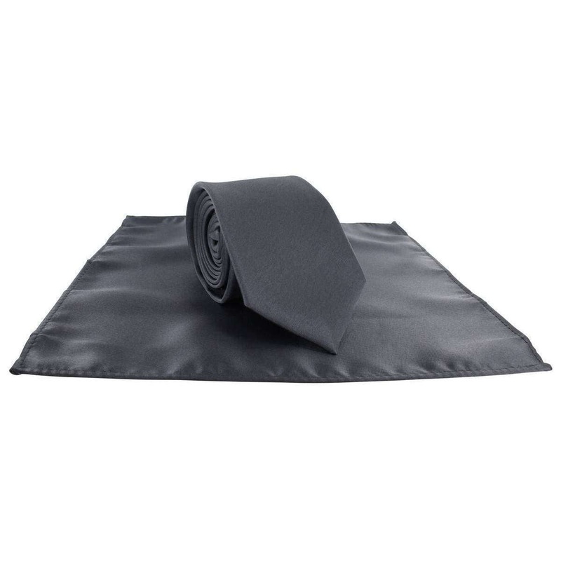 Michelsons of London Slim Satin Polyester Pocket Square and Tie Set – Grey