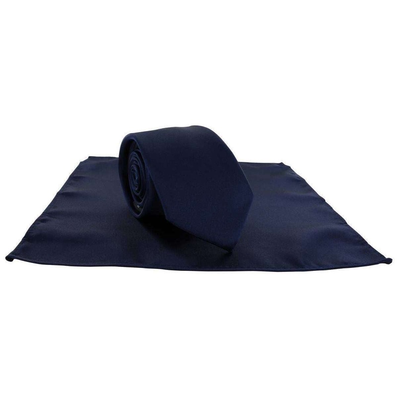 Michelsons of London Slim Satin Polyester Pocket Square and Tie Set – Navy