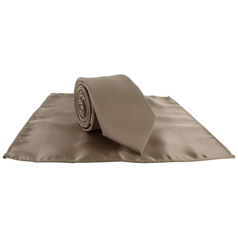 Michelsons of London Slim Satin Polyester Pocket Square and Tie Set – Taupe