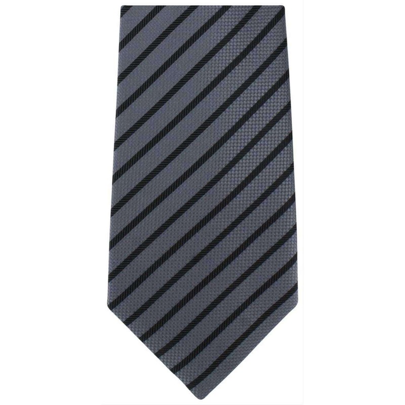Michelsons of London Striped Extra Long Polyester Tie – Grey/Black