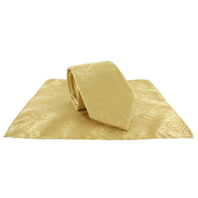Michelsons of London Tonal Polyester Paisley Pocket Square and Tie Set – Gold