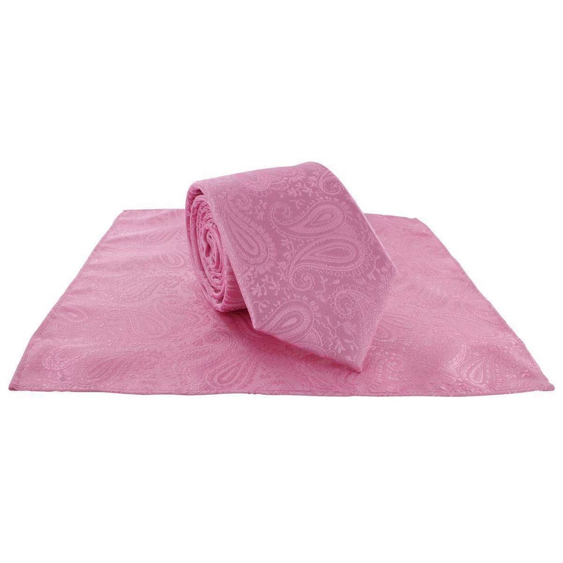 Michelsons of London Tonal Polyester Paisley Pocket Square and Tie Set – Pink
