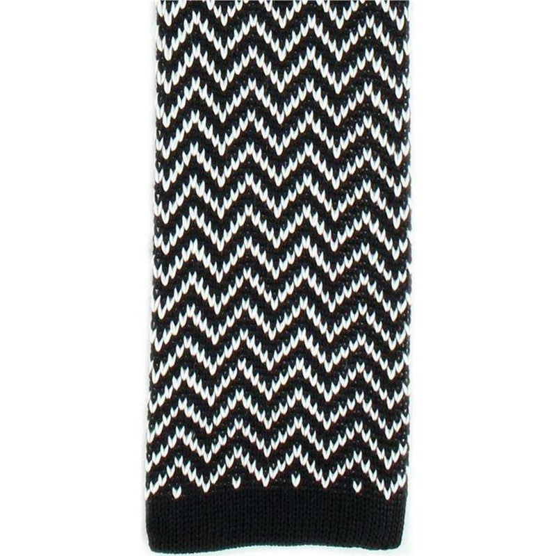 Michelsons of London Zig Zag Silk Knitted Skinny Tie – Black/White