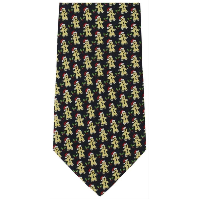 Michelsons of London Gingerbread Christmas Polyester Tie – Dark Navy