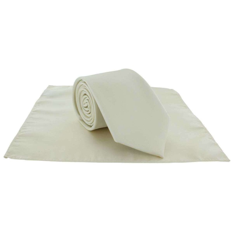 Michelsons of London Plain Polyester Pocket Square and Tie Set – Ivory