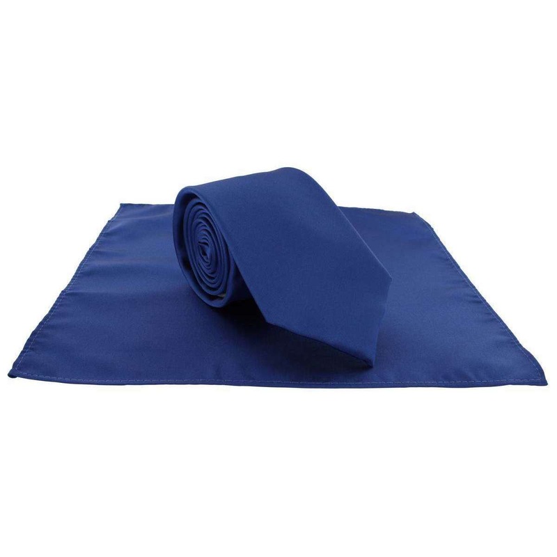 Michelsons of London Plain Polyester Pocket Square and Tie Set – Royal Blue