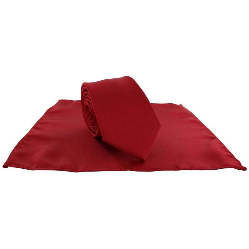 Michelsons of London Slim Satin Polyester Pocket Square and Tie Set – Bright Red