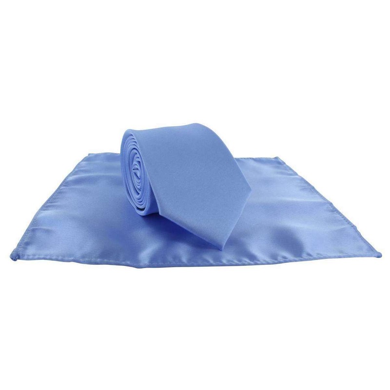 Michelsons of London Slim Satin Polyester Pocket Square and Tie Set – Ice Blue