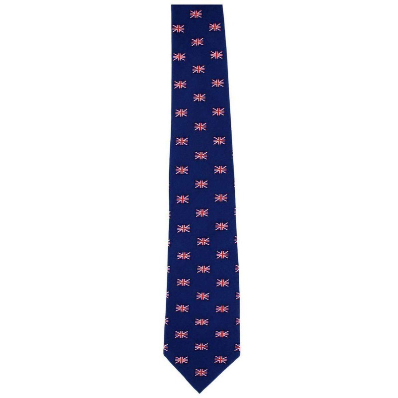 Michelsons of London Small Union Jack All Over Pattern Silk Tie – Navy/Red/White