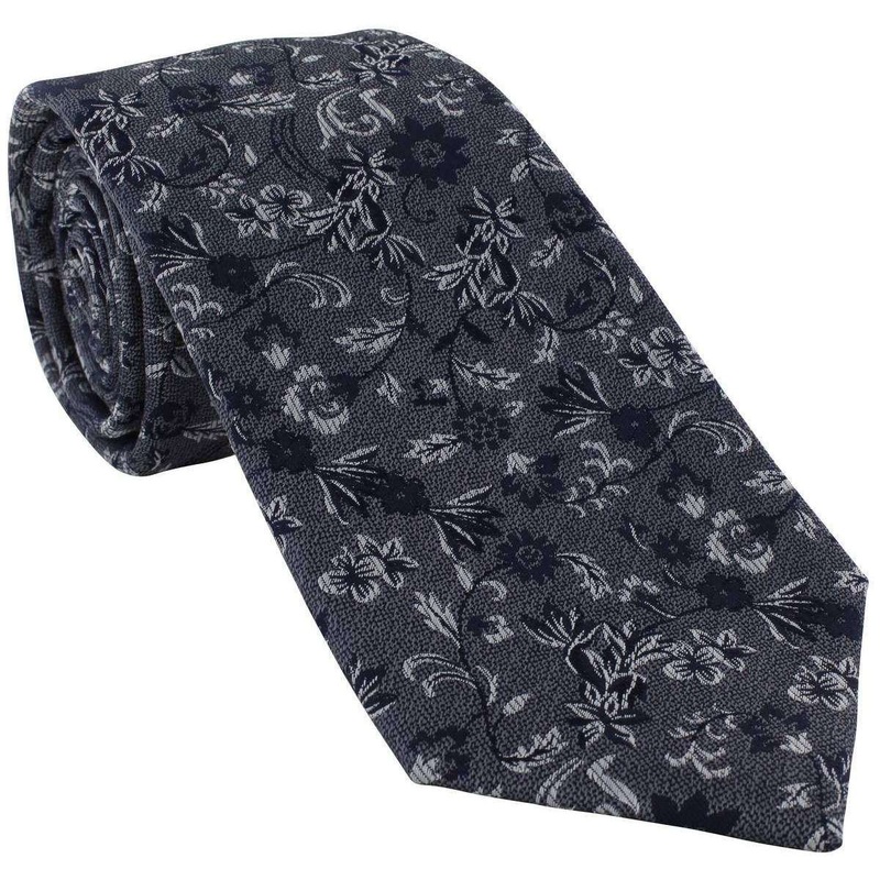 Michelsons of London Textured Floral Silk Tie – Grey