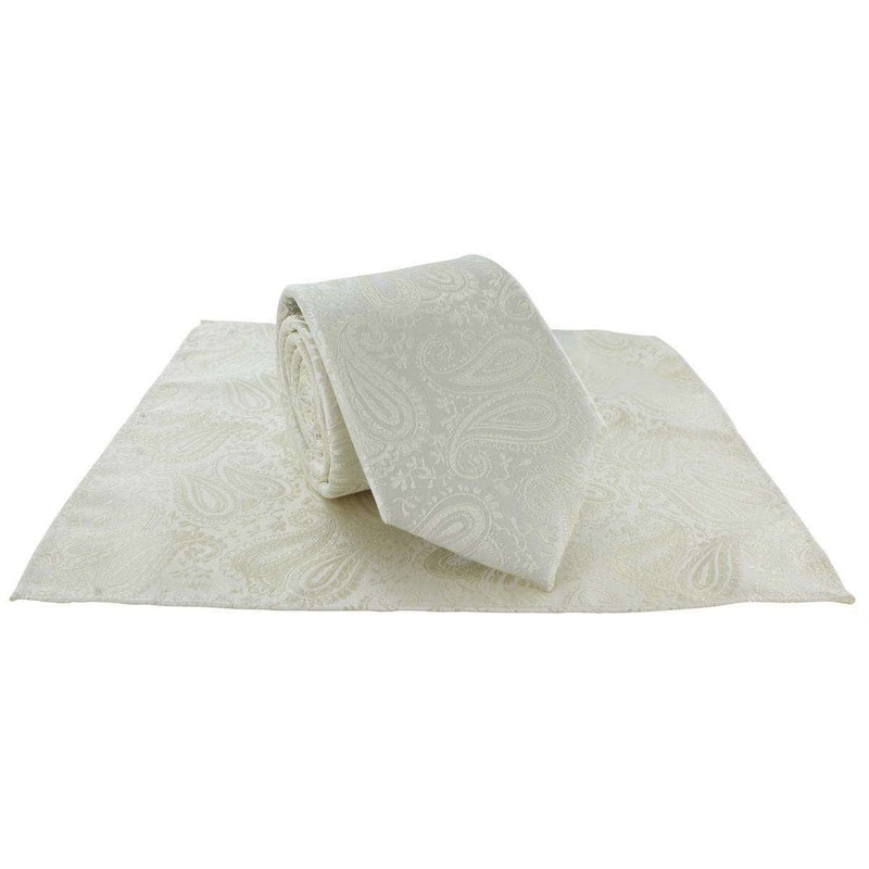 Michelsons of London Tonal Polyester Paisley Pocket Square and Tie Set – Cream