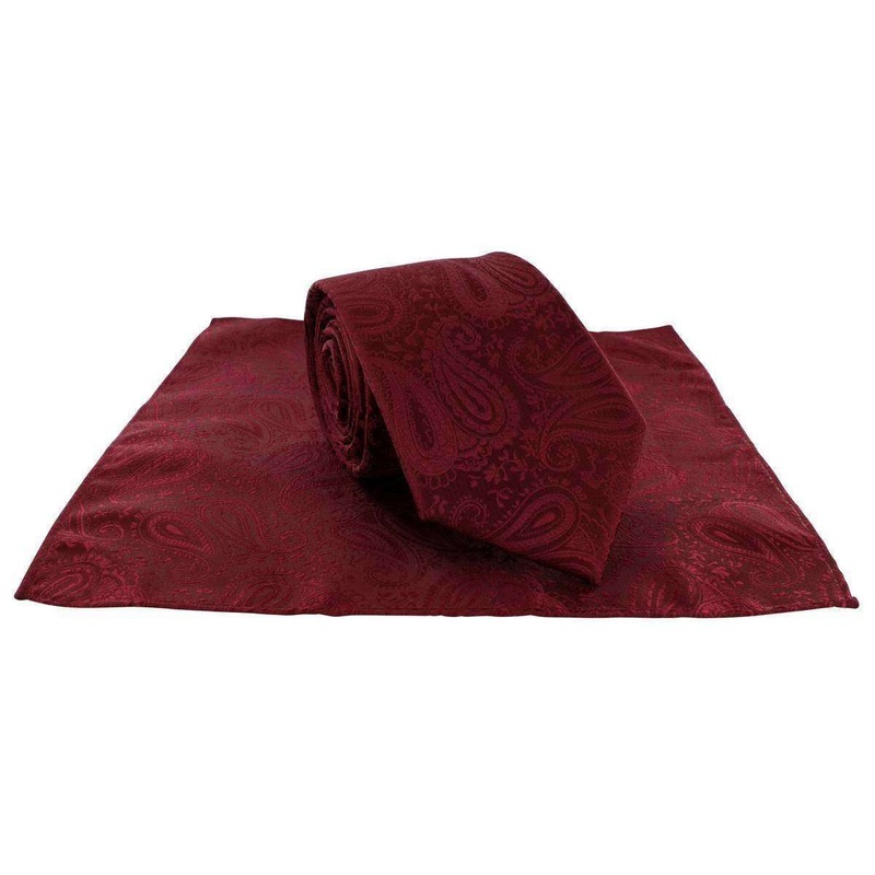 Michelsons of London Tonal Polyester Paisley Pocket Square and Tie Set – Dark Red