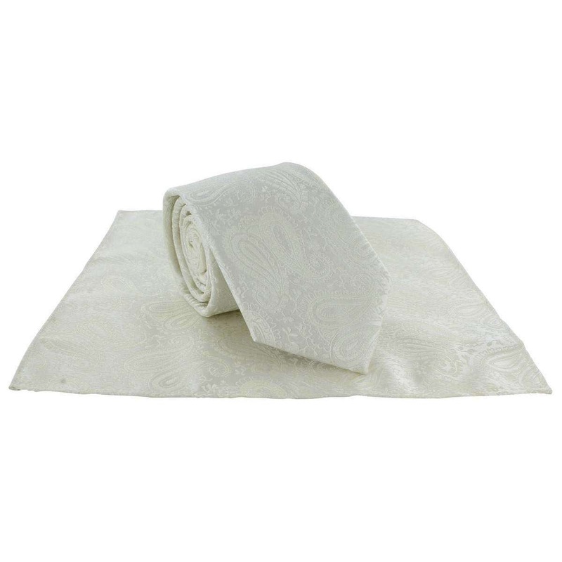 Michelsons of London Tonal Polyester Paisley Pocket Square and Tie Set – Ivory