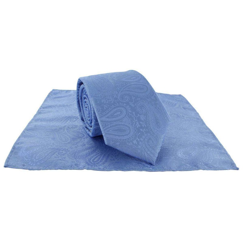 Michelsons of London Tonal Polyester Paisley Pocket Square and Tie Set – Light Blue
