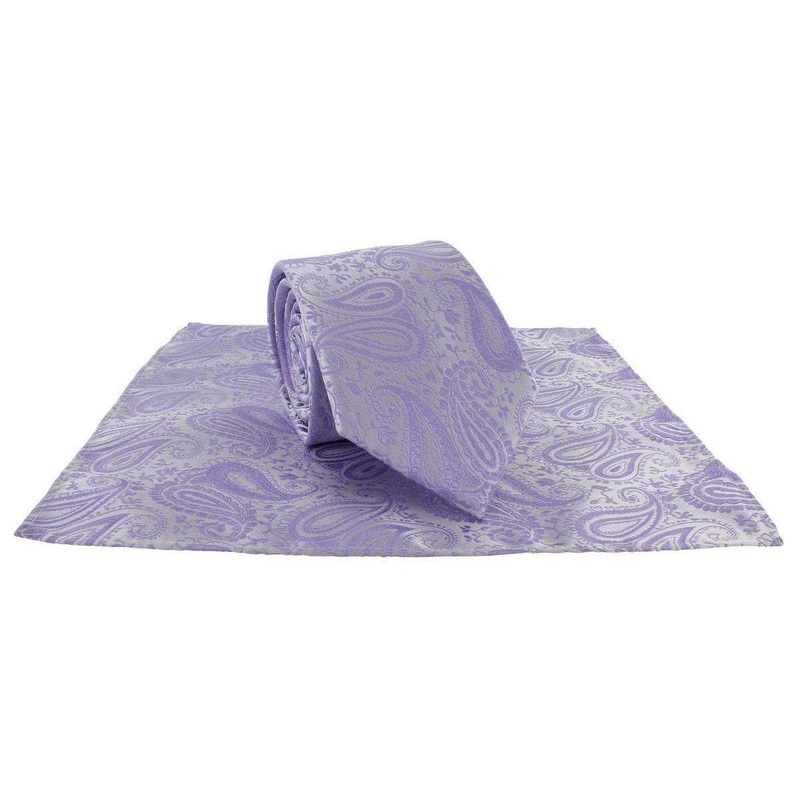 Michelsons of London Tonal Polyester Paisley Pocket Square and Tie Set – Lilac